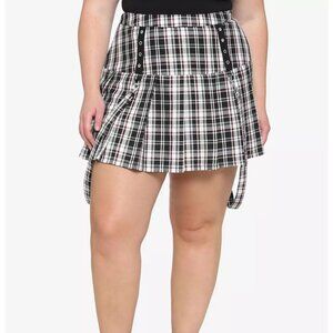 Hot Topic Plus Black White & Red Plaid Grommet Suspender Skirt 2x NWT